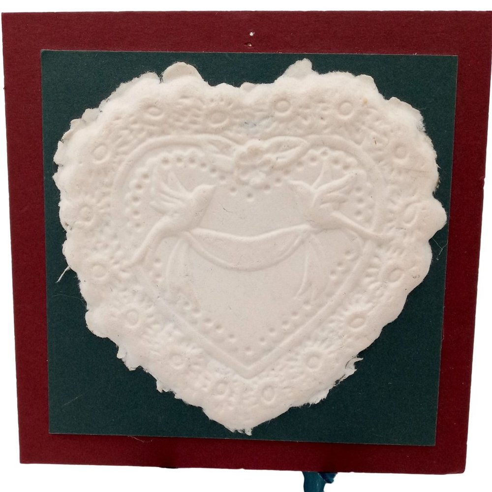 Heart And Birds Paper Cast Art Embossed Pressed Handmade Decor 1980s